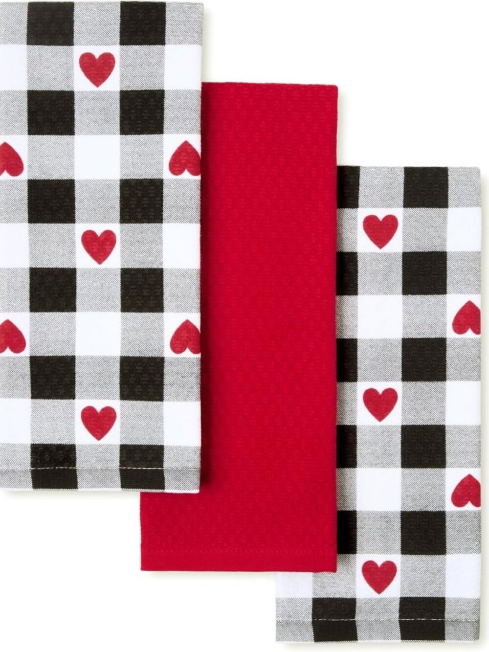 3-Pack Gingham Hearts Kitchen Towels - 100% Cotton, Absorbent, Valentine’s Décor